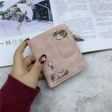 Sohiwoo Embroidery Cat Womens Wallet Exquisite Cute Fashion Simple Leather Short Card Wallet Casual Korean Style Ladies New Bags