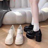 Sohiwoo Gothic Chunky High Heels Loafers for Woman 2024 Fashion Buckle Platform Pumps Woman Slip On Thick Heel Pu Leather Shoes