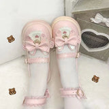 Sohiwoo Sweet Girls Lolita Cute Cat Bowknots Flat Shoes,Students School Kawaii Princess Mary Janes Big Head Shoes