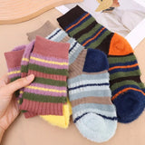 Sohiwoo Winter Socks Women Long Warm Stripe Mink Fluffy Bed Floor Sock Soft Elastic Velve Plush Sock Blockcolor Mid Tube Sock Casual Sox