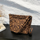 Sohiwoo Fashion Leopard Print Nylon Shoulder Bag 2024 Hot Selling Sewing Thread Trendy Tote Bag Large Capacity Simple Versatile Handbag