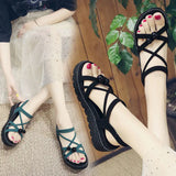 Sohiwoo Wedges Shoes for Women Elegant Platform Sandal Medium Heel Comfortable Beach Roman Women's Wedge Sandals Summer Black Green