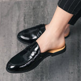 Sohiwoo Half Shoes Men Mules Slippers Loafers Casual Shoes Men Fashion Social Patent Leather Mocassin Slip-On Breathable Leather Shoes