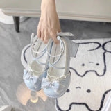 Sohiwoo Sweet Girls Lolita Bowknots Platform Pumps Shoes,Students Kawaii Straps Flat Elevator Mary Janes