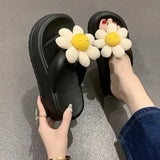 Sohiwoo 7cm Thick Bottom Summer New Women's Herringbone Slippers High Soft Bottom Anti-skid Beach Shoes Lovely Big Flower Home Slippers