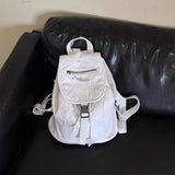 Sohiwoo Pure White Womens Backpack Vintage Leather Soft Washed American Style Backpack College Style Large Capacity New Travel Bag