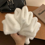 Sohiwoo Cute Rhinestone Bunny Gloves Sweet Knitted Winter Warm Thickened Kawaii Lolita Fullfinger Gloves Women Mittens JK Accessories