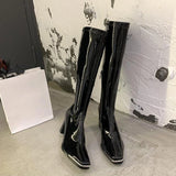 Sohiwoo Ladies Boots Long Footwear Winter Knee High Shaft Shoes for Women Very Heel Square Toe Platform Trend 2024 Waterproof Y2k Pu New