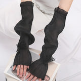 Sohiwoo Summer Women Sun Protection Sleeves Ruffles Elegant Silk Lace UV Thin Bell Sleeves Bow-knot Cycling Driving Arm Sleeves