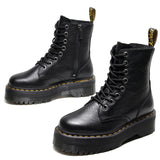 Sohiwoo luxury Leather women's black ankle boots shoe lace combat boots platform shoes women to winter