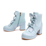 Sohiwoo Japanese Sweet Cute Single Row Bow High Heels Women Spring New Kawaii Thicken Leather Platform Shoes Mary Jane Shoes Students