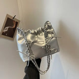 Sohiwoo New Cute Small Bow Tie Design Crossbody Bags for Women Y2K Style Silver Handbags Leather Crossbody Bag Party Purses