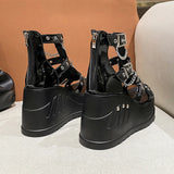 Sohiwoo Platform Shoes High Heels Sandals Summer Women's Trend Black Wedges Casual Lolita Anklets Gladiator Stylish Gothic Chain