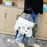 Sohiwoo Y2k Korean Nylon Shoulder Bag Cute Crossbody For Teenager Fashion Messenger Casual Handbag Student School Bag With Badge Pendant