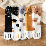 Sohiwoo Thicken Warm Coral Velvet Socks Cute Cat Claw Patterned Ladies' Soft Plush Home Floor Socks Autumn Winter Fluffy Slipper Socks