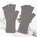 Sohiwoo New Unisex Black White Half Finger Fingerless Gloves Women and Men Wool Knit Cotton Gloves Autumn Winter Warm Work Gloves