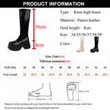 Sohiwoo Women's Platform Knee High Boots Autumn Winter Patent Leather Chunky Heels Modern Boots Woman Fashion Thick Bottom Long Botas