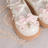 Sohiwoo Japanese Style Shoes Jk Lolita Cosplay Victoria Sweet Girl Kawaii Round Head Bow Metal Cross Hollow Love Buckle Low Heeled Shoes