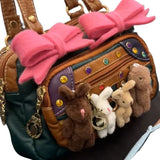 Sohiwoo Retro Fashion Cute Bear Kawaii Bow Storage Handbag Shoulder Bag Woman Bags Messenger Bag Mini Bag Purses Tote Bags