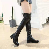 Sohiwoo Ladies Boots Elastic Shoes for Women Black Thigh High Footwear Above Over The Knee Middle Heel Work Fashion 2024 Sale Spring Hot