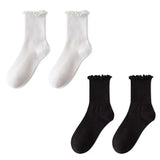 Sohiwoo Lovely Wooden Ear Edge Pile Middle Tube Socks Women INS Style Kawaii Light Luxury Solid Color Ruffles Harajuku Cute Socks