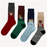 Sohiwoo 4 PCS Cat Jacquard Trendy Socks for Men and Women Couple Cotton Socks Mid-calf Socks