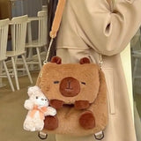 Sohiwoo Cute Cartoon Large Capacity Kawaii Capybara Plush Backpack Schoolbag Student Women Bag Crossbody Bag Shoulder Bag Handbag Purses