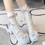 Sohiwoo Sweet Girls Lolita Bowknots Platform Pumps Shoes,Students Kawaii Straps Flat Elevator Mary Janes