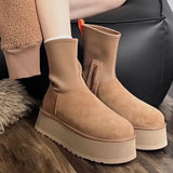 Sohiwoo Women Suede Platform Snow Boots High-cut Warm Ankle Chelsea Boots  Winter Thick Sole Goth Shoes Short Plush Walking Boots