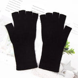 Sohiwoo New Unisex Black White Half Finger Fingerless Gloves Women and Men Wool Knit Cotton Gloves Autumn Winter Warm Work Gloves