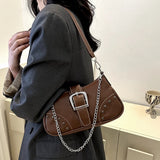 Sohiwoo Y2K Hot Girls Design Underarm Bag Vintage Chain Armpit Bag Fashion Women Shoulder Bag Pleated Saddle Bag Purse Hobos Handbags