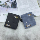 Sohiwoo Embroidery Cat Womens Wallet Exquisite Cute Fashion Simple Leather Short Card Wallet Casual Korean Style Ladies New Bags