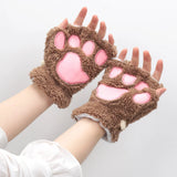 Sohiwoo Women Cartoon Cat Claw Gloves Thicken Fingerless Plush Bears Warm Cute Thick Bear Paw Fingers Half Winter Kawaii Mittens Gloves