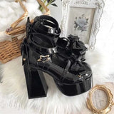 Sohiwoo Lolita Shoes Women Mary Janes High Heels Shoes Chunky Sandals Summer Fashion Retro Bow Party Platform Pumps