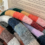 Sohiwoo Women Rainbow Stripe Knitted Scarf Patchwork Clashing Colors Long Soft Scarves Female Winter Premium Feeling Weenie Scarf Shawl