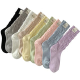 Sohiwoo Women's Summer Spring Japanese Solid Color Cotton Socks Colorful Pile Pile Long Socks Frilly Sweet Style For Girls Gift Kawaii