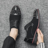 Sohiwoo Leather Rivet Metal Decorationg Men's Fashion Leather Shoes Punk Hippop Stager Shoes Dress Shoes Man Street Style Black Shoes Footwear