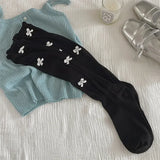 Sohiwoo Bow Knot Stockings Summer Women Lace Lolita White Sweet Knitted Socks Girl Casual Crew Loose Soft Knee Socks Fashion Accessories