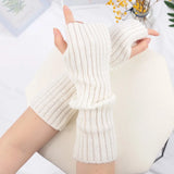 Sohiwoo Winter Women's Knitted Fingerless Arm Sleeves Gothic Style Striped Arm Warmers Girls Harajuku Y2K Fashion Wrist Gloves