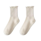 Sohiwoo Lovely Wooden Ear Edge Pile Middle Tube Socks Women INS Style Kawaii Light Luxury Solid Color Ruffles Harajuku Cute Socks