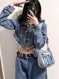 Sohiwoo Y2K Trend Denim Shoulder Bag Women Tie Dye Idol Card Ita Bags Subculture Harajuku Crossbody Bag Female Bolsos Mujer