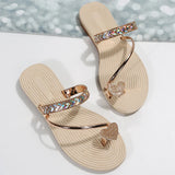 Sohiwoo Gold Silver Crystal Gladiator Sandals Womens Clip Toe Flat Heels Beach Slippers Woman Slides Plus Size 43 Summer Sandals