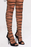 Sohiwoo Sexy Cross Strappy Thigh High Dress Boots Women Zip Leather Open Toe Stiletto High Heel Sandals Party Hollow Shoes 2024