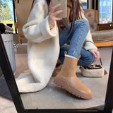 Sohiwoo Women's Platform Ankle Boots Winter Fashion Casual Ankle High Top Chelsea Boots for Women Warm Short Plush Thick Sole Boots