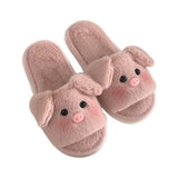 Sohiwoo Autumn and Winter Soft Sole Home Comfortable Warm One Word Plush Slippers New Cartoon Cute Animal Women's Cotton Slippers