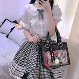 Sohiwoo Gothic Heart Mini Tote Bag Women New Japanese Transparent Lolita Handbag Female Fairy Core Red Messenger Bag Aesthetic