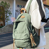 Sohiwoo New Women Cotton Canvas Student Men Bookbag Travel Backpack Fashion Rucksack for Teenage Girls Boys School Bag Gift Khaki Green