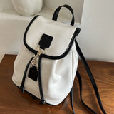 Sohiwoo White Elegant Womens Backpack Korean Style Fashion Leather Casual Backpacks Contrast Color Female Simple Aesthetic Bags