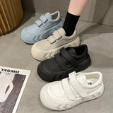 Sohiwoo New Women's Vulcanized  Casual Sports Shoes Thick Sole Velcro Solid Color Women Shoes Flat Bottom Round Toe Low Top Shoes