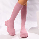 Sohiwoo Pink Chunky Platform Knitted Long Boots Women Trend Thick Bottom Elastic Knee High Boots Woman Slip On Sock Botas Mujer